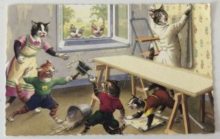 Anthropomorphic Dressed Cats Wallpaper Postcard Alfred Mainzer 4909 York