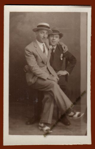 38484 Athens Greece 1930.  Two Men – Friends / Funny Small Photo.