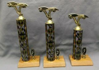 Cub Scout Trophies Set Of 3 Pinewood Derby Theme Column Oak Base Place Trim