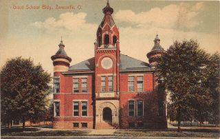 F51/ Zanesville Ohio Postcard Grant School Building C1910