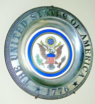 Hanging Pewter Ceramic Plate Dish Presidential Seal Of The United States 1776
