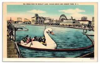 1942 Swan Ride On Wesley Lake,  Ocean Grove And Asbury Park,  Nj Postcard