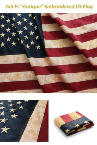 Made In Usa Vintage 3 X 5 Foot Betsy Ross Antique 50 Stars American Aged Flag Us