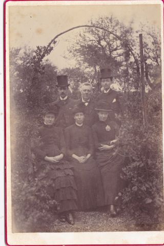 Antique Cabinet Photo - Group Of 6 People In Garden.  No Studio