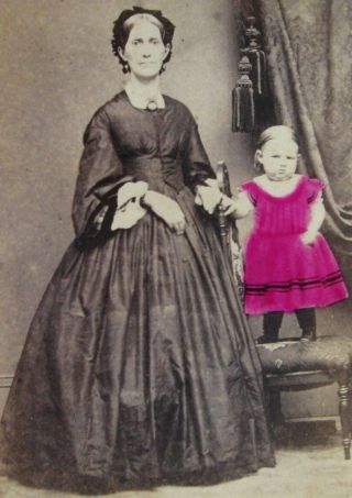 Antique Cw Era Cdv Photo Of Lovely Mother & Child In Tinted Pink Dress Tax Stamp