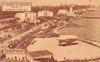 Century Of Progress Chicago 1934 Goodyear Blimp Landing Field World 