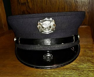 Vintage Jewett City Fire Department Badge On Wool Hat Black Head Master Size 7