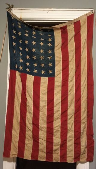 Vintage 48 Star American Flag 4’x6’ W/ Hanging Rope And Eagle