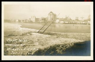 Rppc Real Photo Postcard Atlantic City Jersey Binney Yacht Mist Wreck 1910