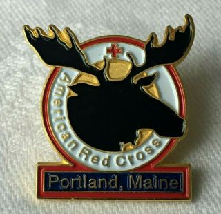 American Red Cross Pin Portland Maine Chapter Moose Lapel Vest Pin
