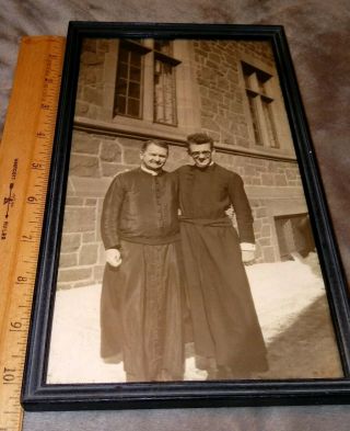 Vintage Framed 10.  5 " X 6 " Photograph 2 Priests /brothers Friends Seminary Clergy