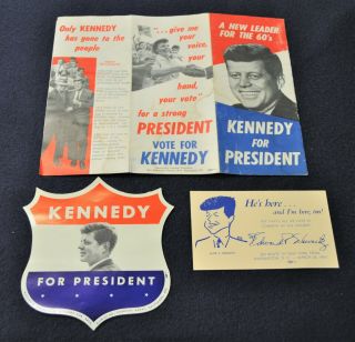 Vintage 1960 President John F.  Kennedy Campaign Pamphlet Card Window Sticker