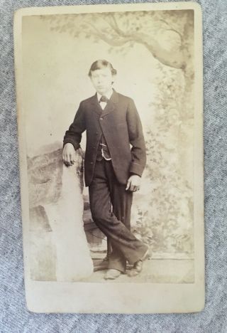 Vintage Antique 2 1/2 " X4 " Cdv Photograph Young Man With Postmortem Posing Stand
