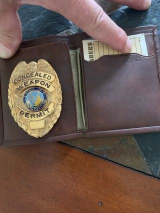 Vintage North Carolina Concealed Weapons Permit Badge With Leather Wallet