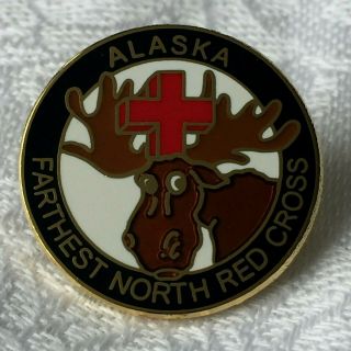 American Red Cross Pin Alaska Moose Farthest North Chapter Lapel Vest Pin