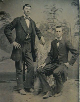 Antique Tintype Photo Of 2 Handsome Dapper Young Men Nicely Posed And Dressed