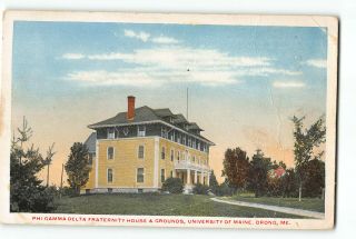 Orono Maine Me Postcard 1915 - 1930 University Of Maine Phi Gamma Delta Fraternity