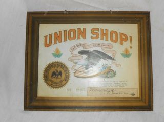 Vintage Union Shop Journeymen Barbers International,  Tin Sign 1940 