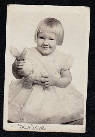 Vintage Antique Photograph Adorable Little Girl Holding Toy Bunny Rabbit