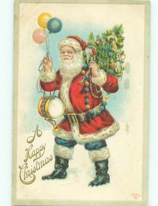 Pre - Linen Christmas Santa Claus Wearing Blue Pants Has Helium Balloons Ab4700