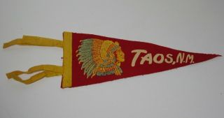 12 " Old Antique Vintage 1950s Taos Mexico Indian Chief Graphic Felt Pennant