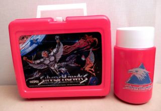 1986 Vintage Like - Silver Hawks Lunch Box Thermos Red Plastic Complete Set