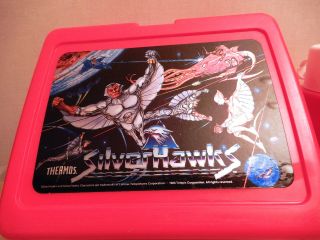 1986 Vintage like - SILVER HAWKS Lunch Box Thermos Red Plastic Complete set 2