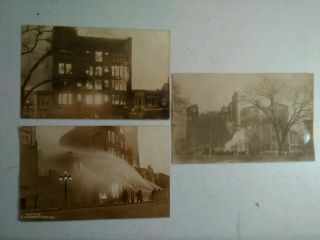 3 Old Real Photo Postcards Fireman And Fires Burning In Peoria Illinois 1915