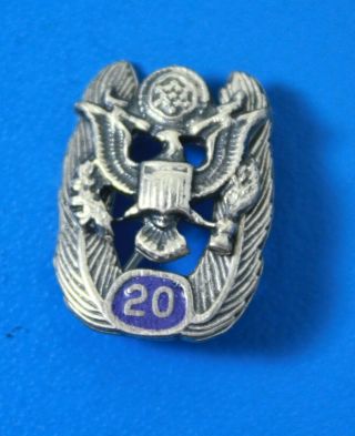 Vintage Sterling Silver 925 Us Federal Government 20 Years Of Service Pin