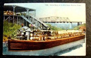 1910 Black Americana Postcard - Blacks On Cotton Barge,  Ship Canal,  Houston,  Texas