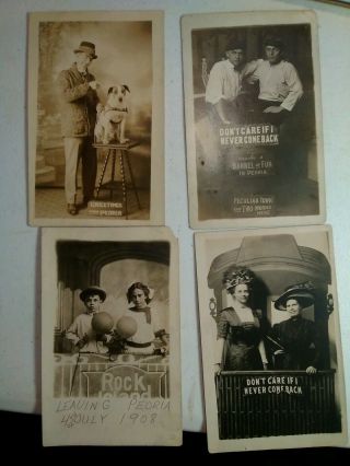 4 Old Real Photo Postcards Studio Posed From Peoria Illinois 1908