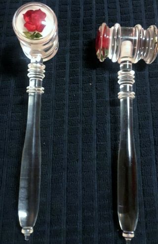 8 " Lucite (acrylic) Gavel With Hand Carved Rose On One Side Of Head