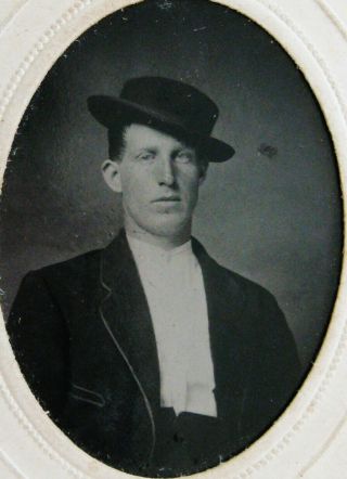 Antique Tintype Photo Portrait Of A Handsome Dapper Young Man Wearing A Hat