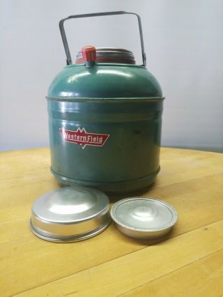 VINTAGE CAMPING PICNIC WORK SPORTS WESTERNFIELD METAL THERMOS COOLER JUG 8