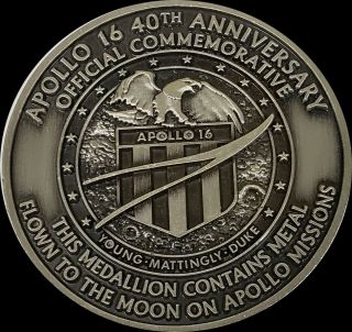Nasa Apollo 16 40th Anniversary Flown To The Moon Commemorative Flown Metal 2