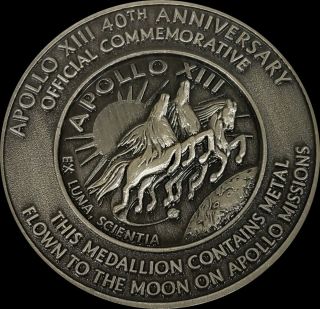 Nasa Apollo 13 40th Anniversary Flown To The Moon Metal Commemorative Medallion
