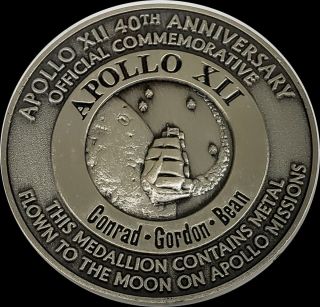 Nasa Apollo 12 40th Anniversary Flown To The Moon Medallion Commemorative