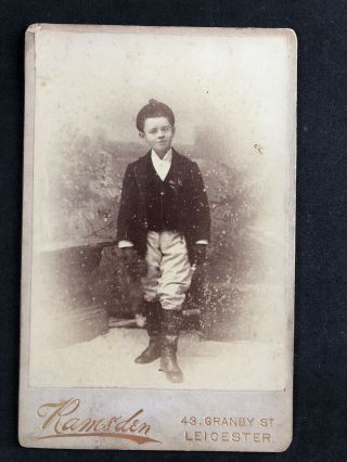 Victorian Photo: Cabinet Card: Smart Young Boy Riding Dress: Ramsden: Leicester
