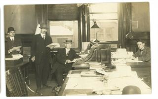 Rppc City Office Building Men At Work Occupational Portrait Real Photo Postcard