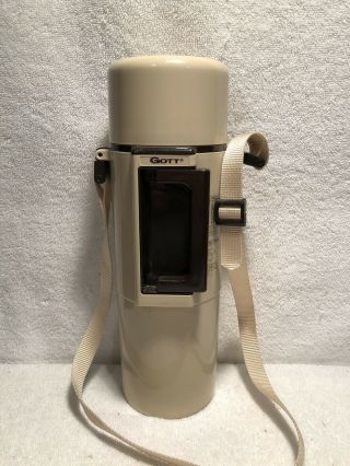 Vintage Gott Beige 1 Qt Thermos Stainless Steel Vacuum Bottle Handle Wall