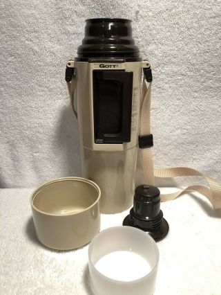 Vintage Gott Beige 1 Qt Thermos Stainless Steel Vacuum Bottle Handle Wall 4