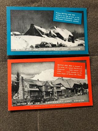 Two (2) Colored Battle Axe Inn Postcards Government Camp Mt Hood Oregon