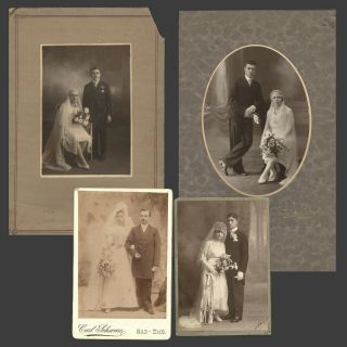 Vintage Antique Cabinet Card Photo Marriage Wedding Bride Groom Guest Souvenir