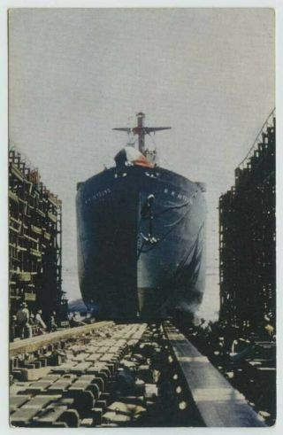 Richmond Ca Launching Liberty Ship M.  H.  Deyoung Richmond Shipyards 40s Postcard