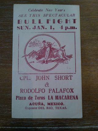 Vintage Midcentury Bullfight Ticket Advertising Acuna Mexico