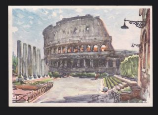 Linee Lai Italian Airlines Postcard Of Art Artwork Roma Rome Italy The Coliseum
