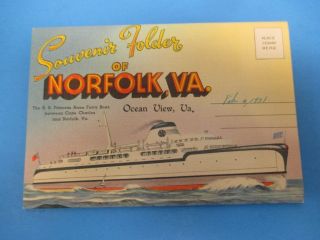 Vintage Souvenir Postcard Folder 1951 Norfolk,  Va Ocean View S566