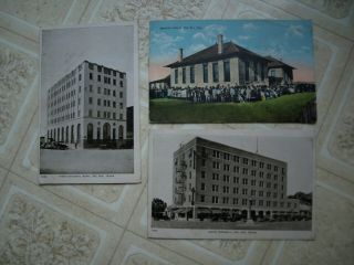 3 1920? Postcards Of Del Rio,  Tx,  Hotel Roswell,  Mexican School,  Bank
