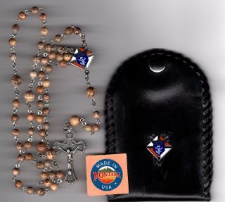 Knights Of Columbus - Black Pouch,  Picture Jasper Rosary