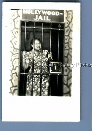 Real Photo Rppc L_0198 Pretty Black Woman Posed In Faux Hollywood Jail Cell